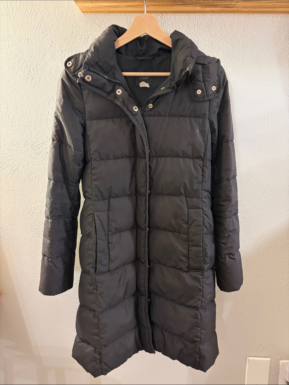 J. Crew Women's Black Quilted Hooded Puffer Coat